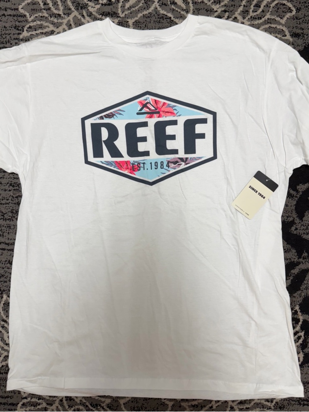 Reef White Short-Sleeve Logo Tee with Floral Accent